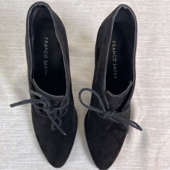 Franco Sarto Leandra Women’s Ankle Boot  Black Suede Lace-Up Block Heel Size 8.5 - Picture 1 of 8